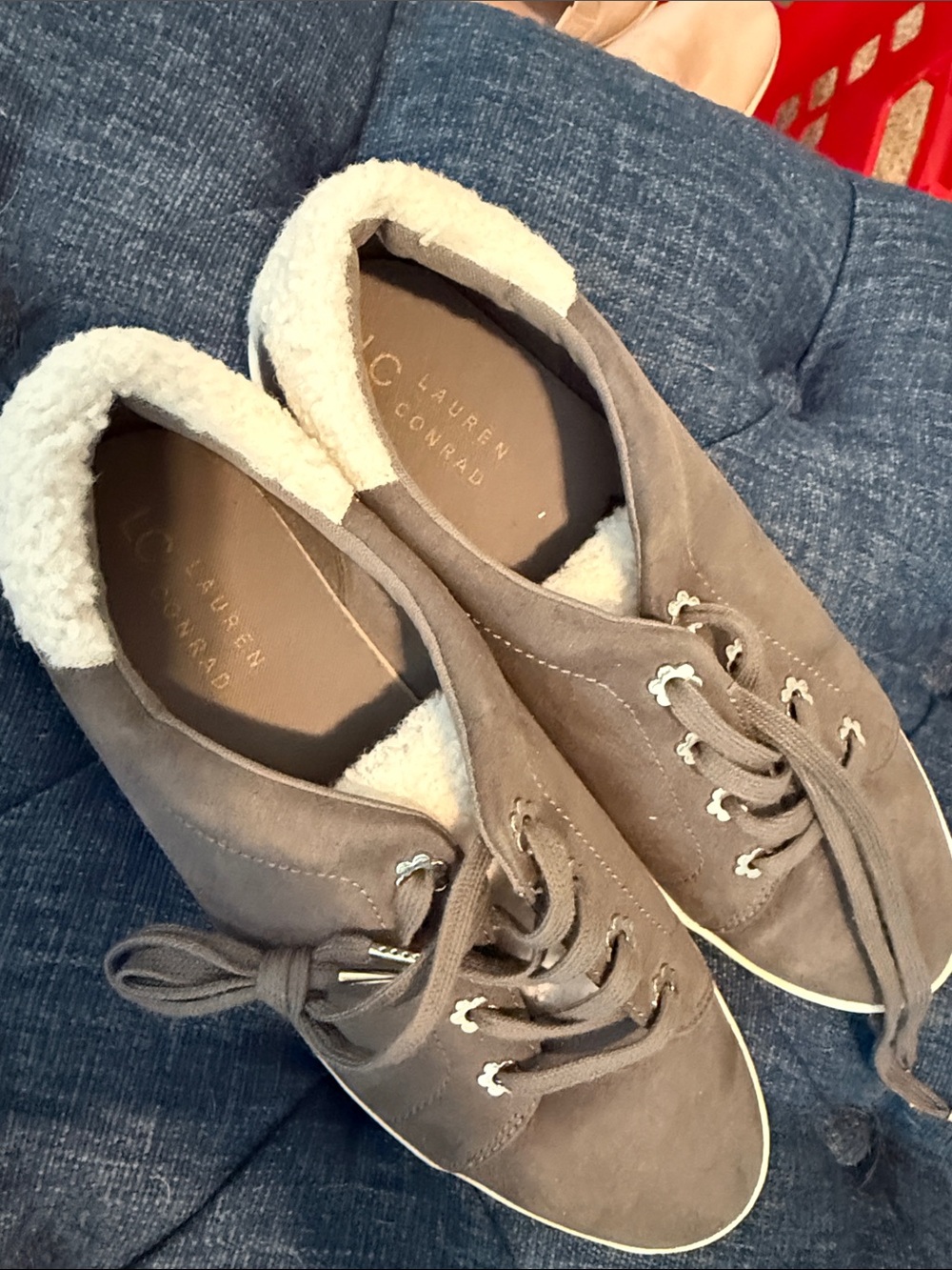 Lauren Conrad Lauren Taupe Suede Lace-Up Sneakers